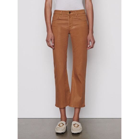 FRAME Le Crop Mini Coated Boot Flare Pants Camel Latte Tan 25 Quiet Luxury Fall - Picture 1 of 6